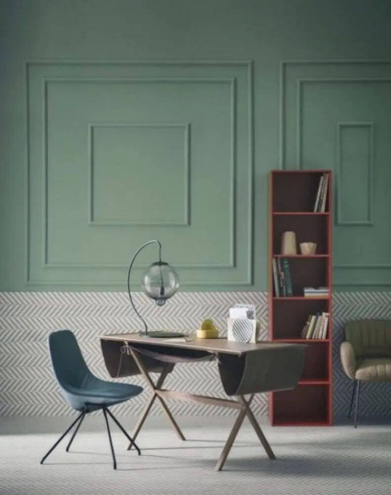 ambiente com decoração moderna com boiserie pintado de verde Foto Futurist Architecture