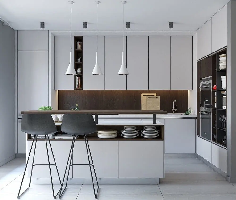 armário de cozinha planejado branco com decoração moderna Foto Pinterest