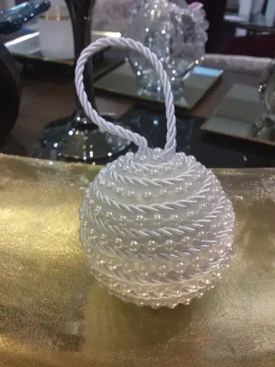 christmas balls - white christmas balls with beads 