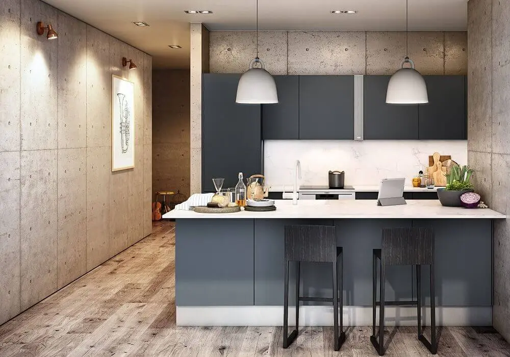 cozinha americana moderna com armário de cozinha planejado preto Foto Archello