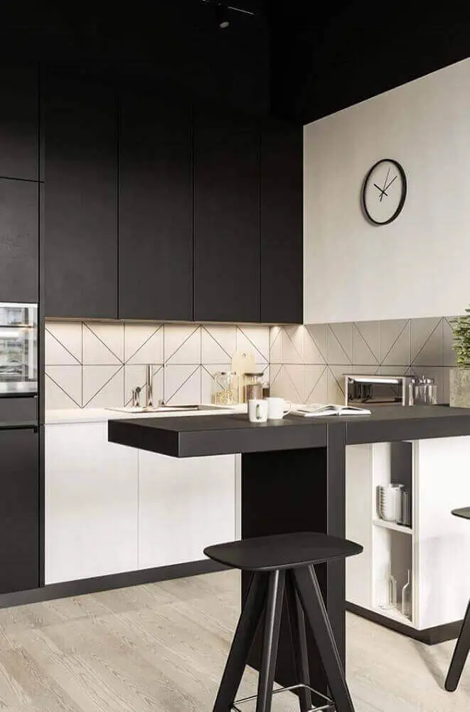 cozinha moderna decorada com armário de cozinha planejado preto Foto Absolute Hotties