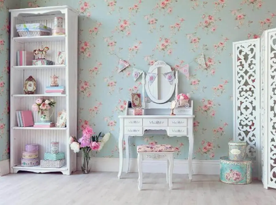 decoração com papel de parede floral estilo vintage Foto Yandex