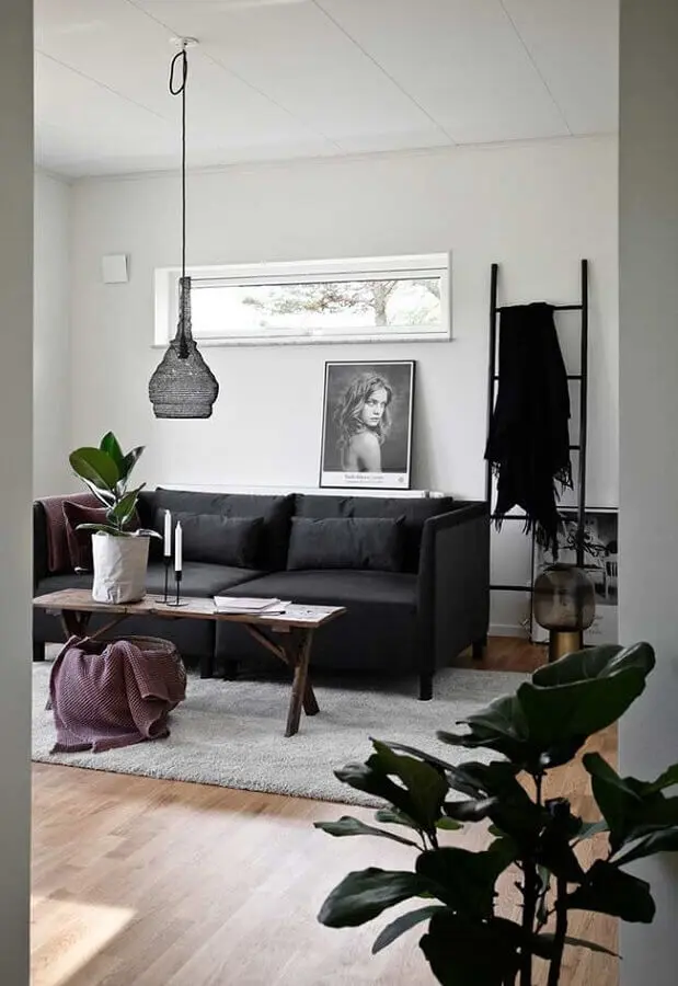 decoração de sala com sofá preto Foto Decoração e Projetos