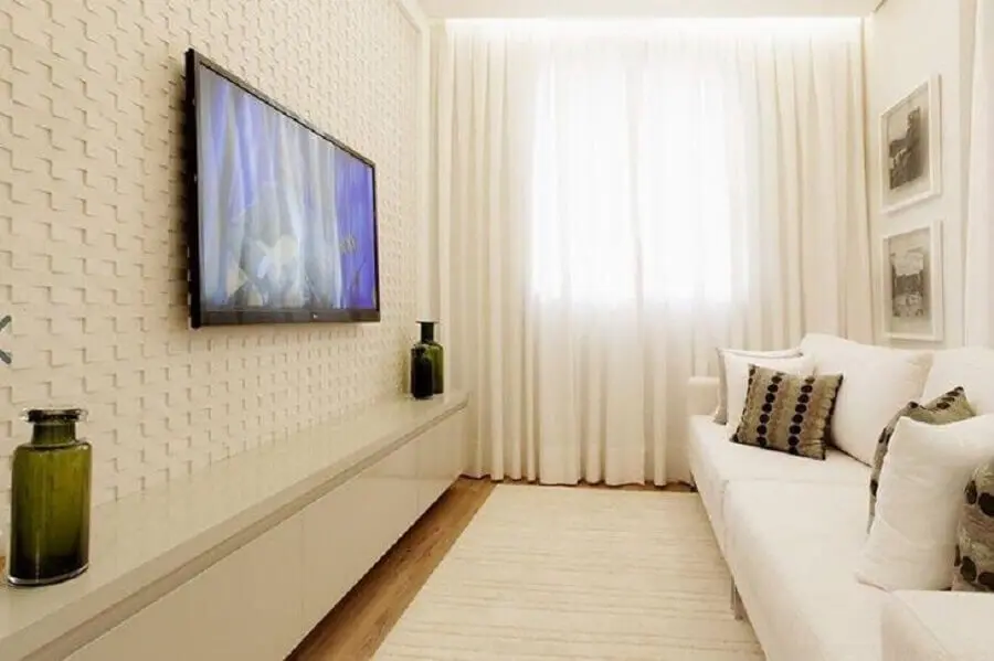 decoração de sala toda branca com painel 3d Foto Sesso & Dalanezi Arquitetura