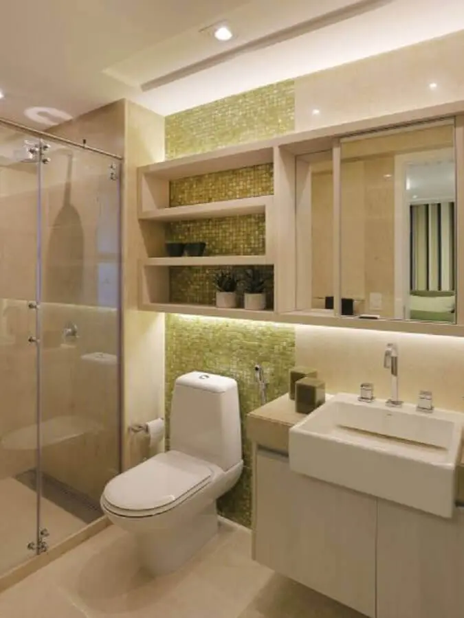 decoração em tons claros para banheiro com pastilha verde Foto Home Chairs