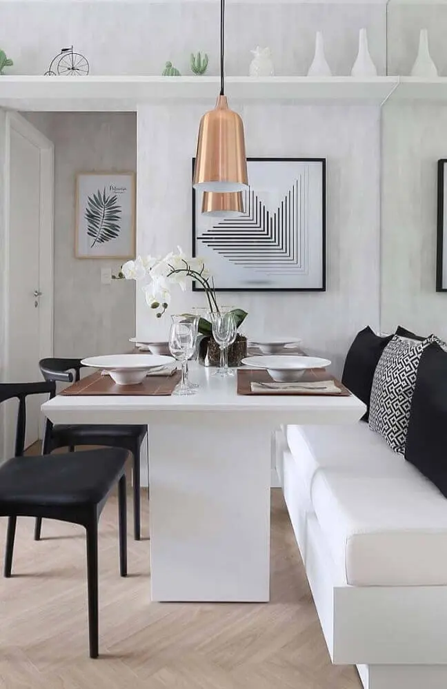 decoração minimalista com pendente para sala de jantar moderna e canto alemão Foto The Holk