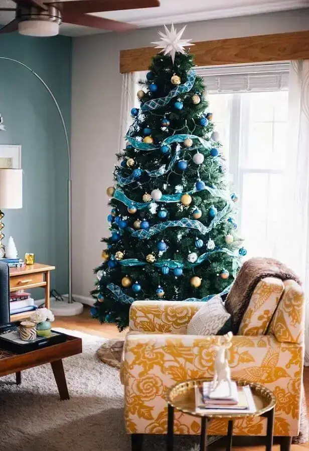 decoração para árvore de natal azul e prata Foto Pinterest