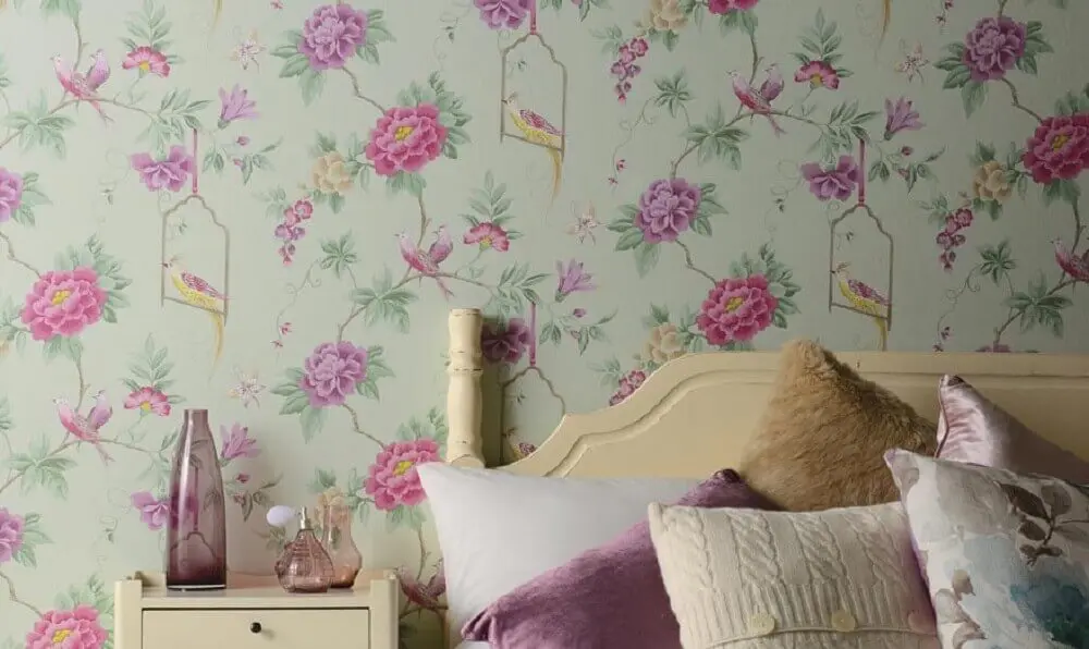 papel de parede floral para quarto de casal com decoração simples Foto China Gate