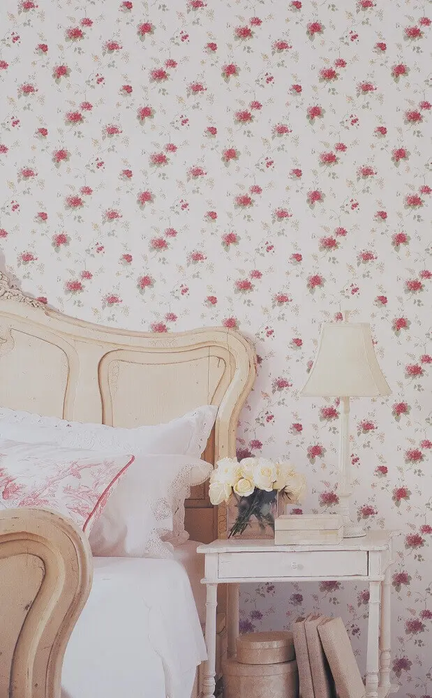 papel de parede floral romântico para decoração de quarto de casal Foto Pinterest