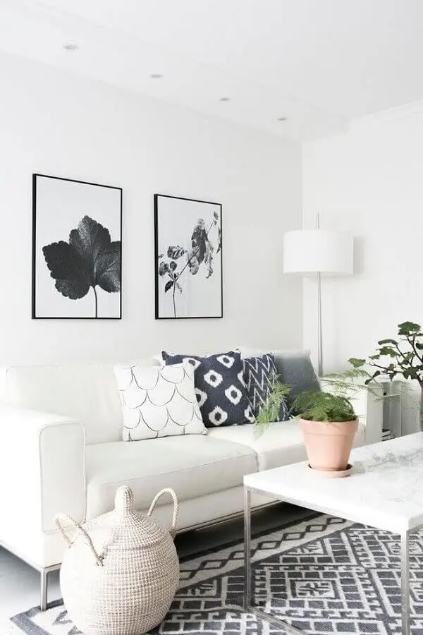 sofá branco para decoração de sala clean Foto Ideias Decor