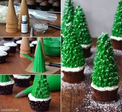 Árvore de natal artesanal de cupcake com estrutura de cone de sorvete Foto de Pinterest