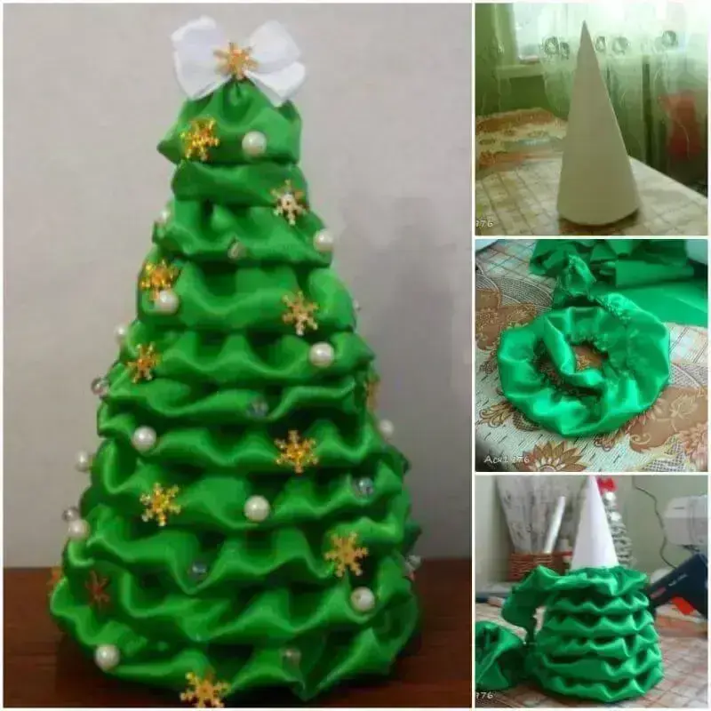 Árvore de natal artesanal de papelão com tecido verde Foto de Fab Art DIY Tutorials