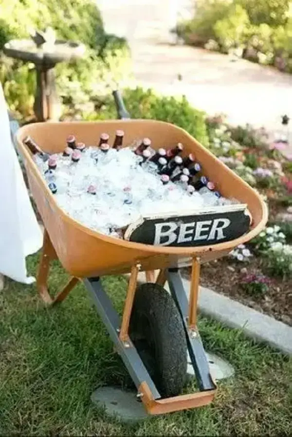 Bottles can be stored inside the wheelbarrow
