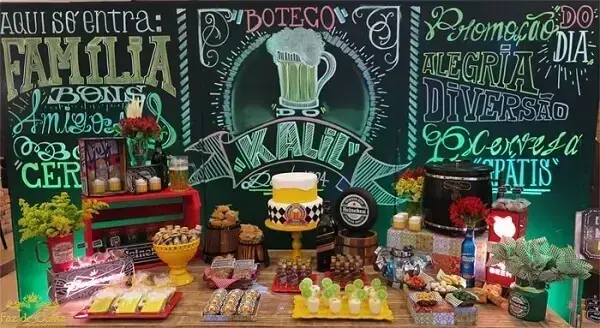 Party decoration with snacks and personalized sweets