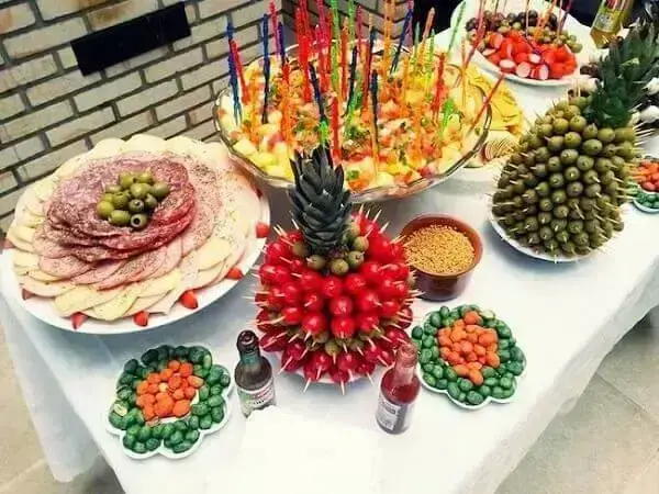 Party bar table with various snacks