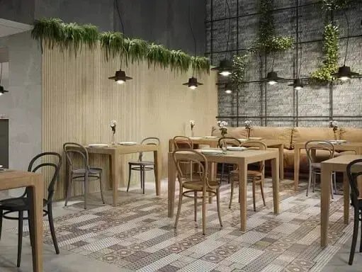 Restaurante com piso cerâmico estampado Foto de Twgram