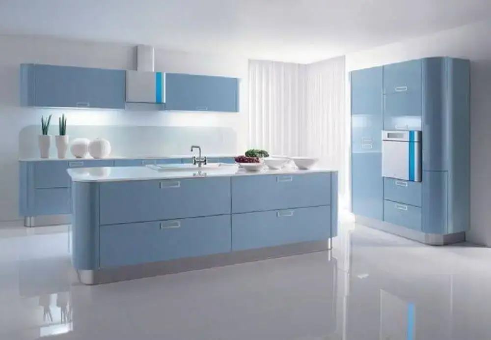 decoração clean para cozinha azul clara Foto Gorenje