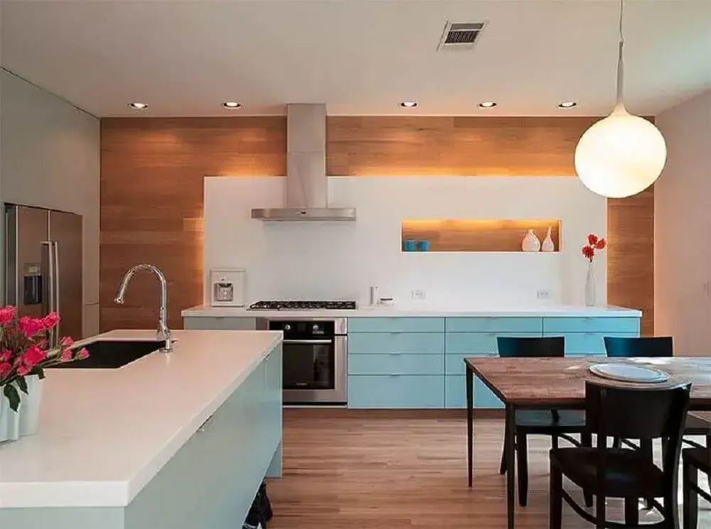 decoração clean para cozinha azul e branca Foto Make Simple Design