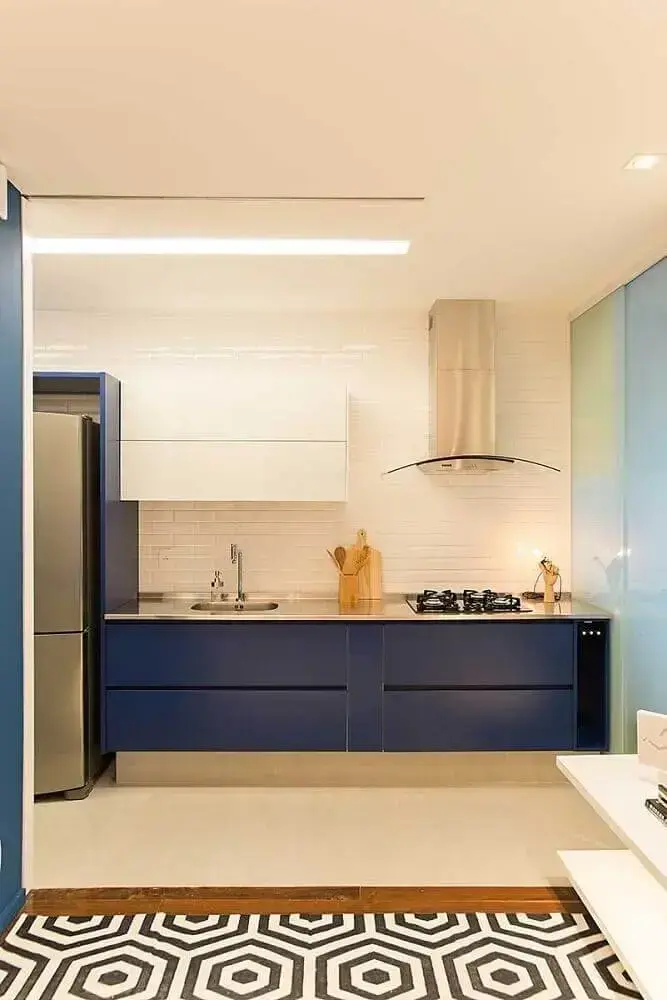 decoração clean para cozinha azul e branco Foto Pinterest