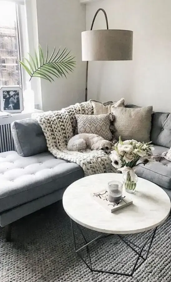 decoração com modelo de crochê para manta para sofá de canto Foto Norwin Home Design