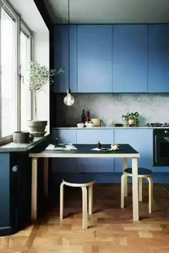 decoração contemporânea para cozinha planejada azul Foto Virve