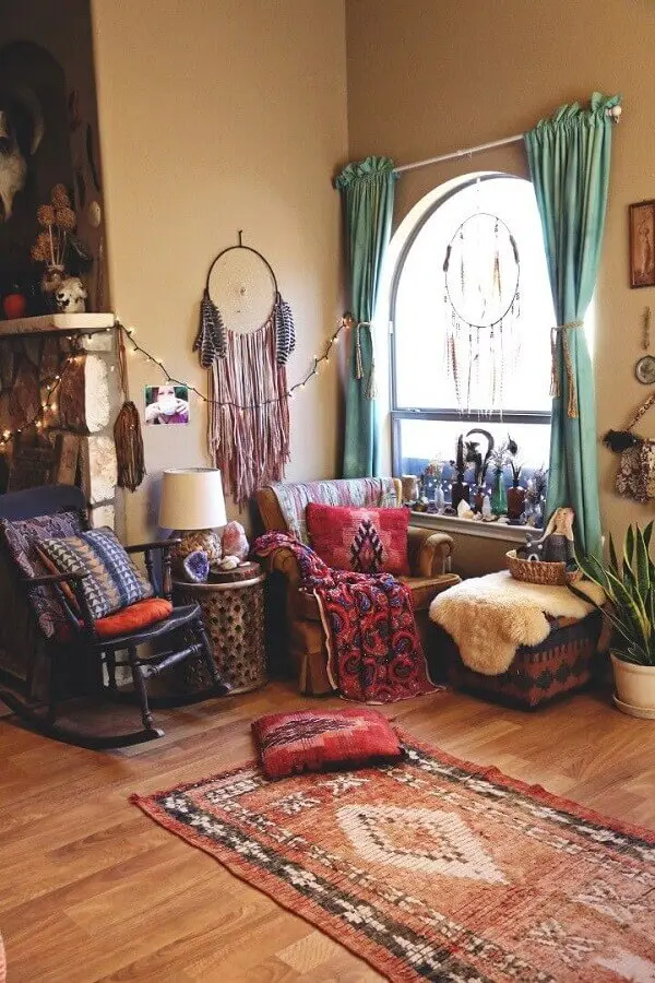 decoração hippie para sala com filtro dos sonhos Foto Pinterest