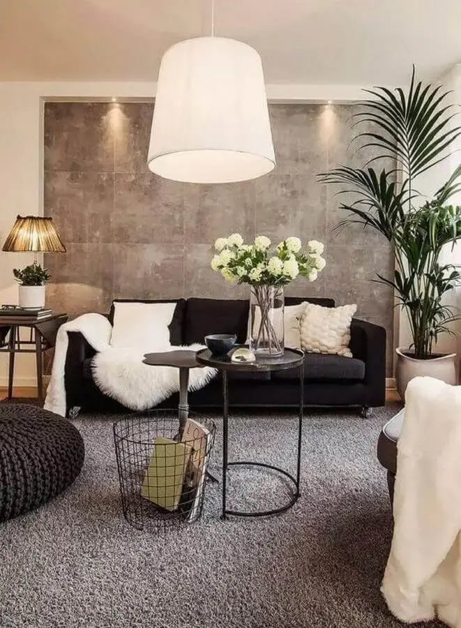 decoração moderna e sofisticada para sala com manta para sofá preto Foto Pinterest