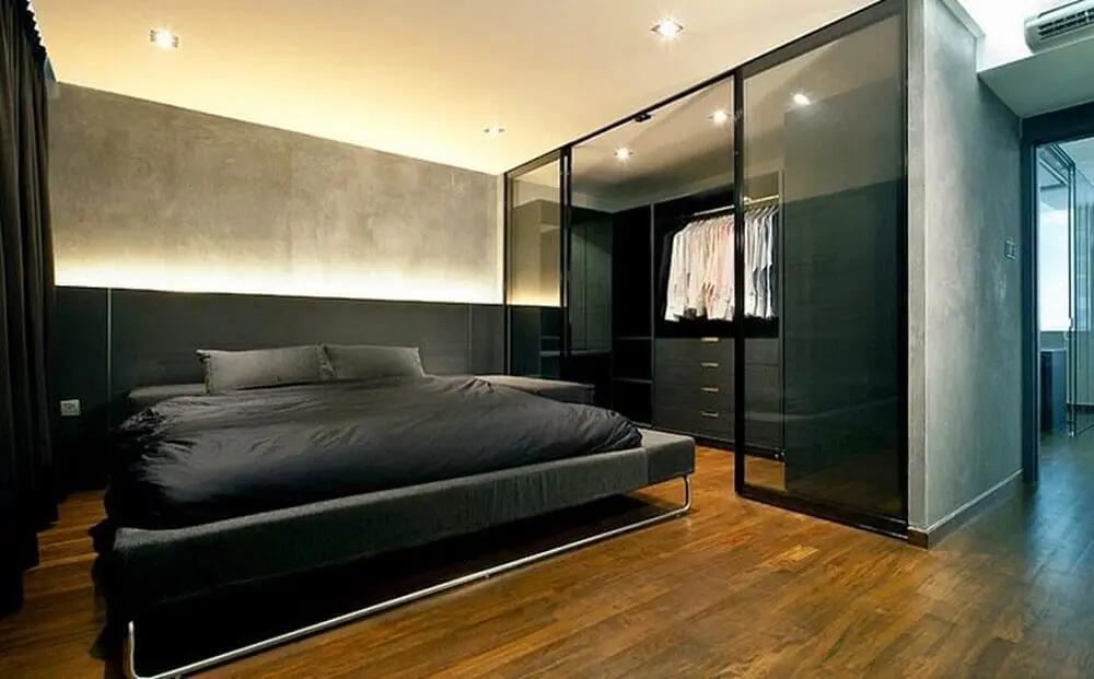 decoração para quarto preto com closet Foto Teamne Interior