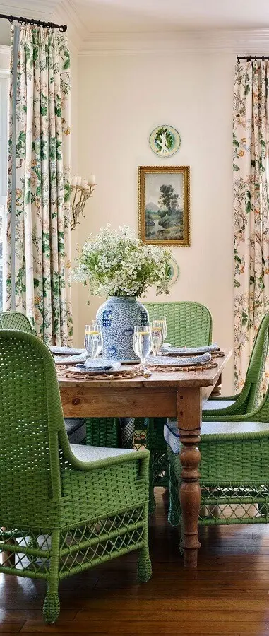 decoração vintage para sala de jantar verde e marfim Foto Trendecora
