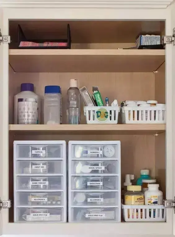 Como organizar a casa com gaveteiros para remédios Foto de Pinterest