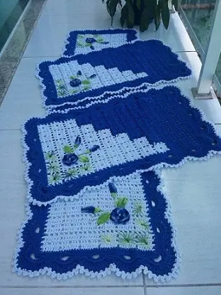 Jogo de cozinha de crochê azul e branco Foto de MS Crochê