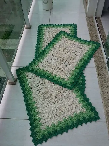Jogo de cozinha de crochê com borda em tons de verde Foto de MS Crochê