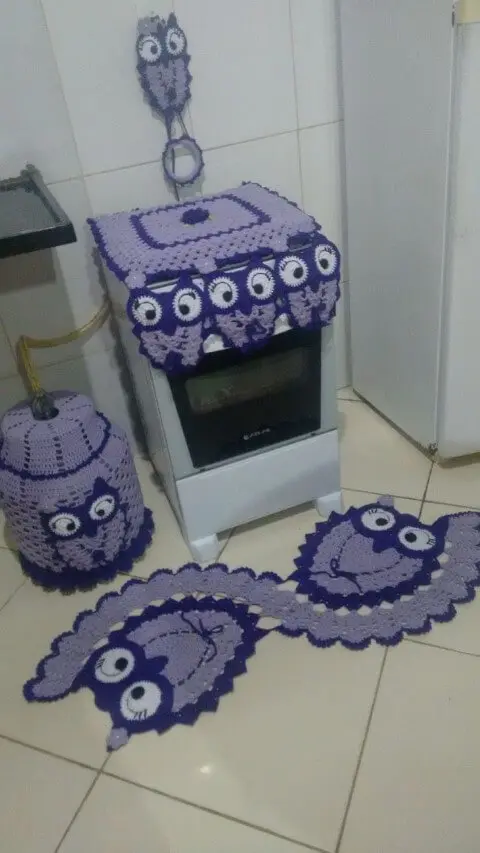 Jogo de cozinha de crochê com corujas Foto de Maria Alice Crochê