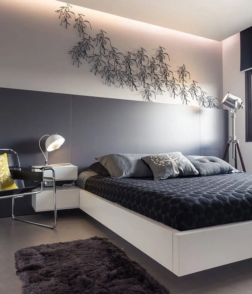 decoração moderna com tapete felpudo para quarto branco e cinza Foto Casa de Valentina