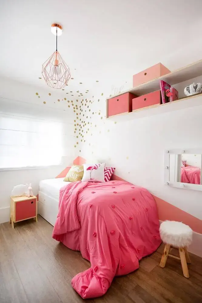 decoração para quarto com pendente rose gold Foto Studio Elen Saravalli
