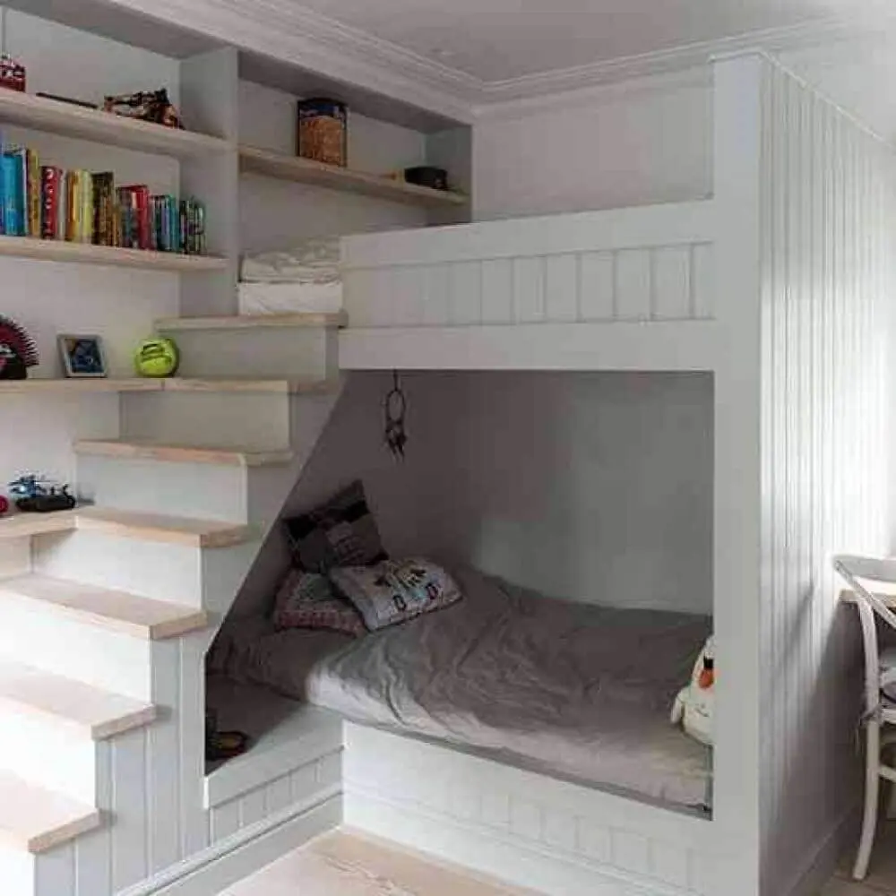 decoração para quarto de solteiro planejado com duas camas estilo bunker Foto Bunk Bed References
