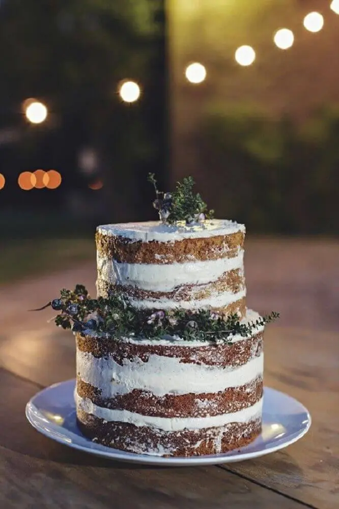 decoração rústica com bolo simples de casamento Foto Elsacoignoux
