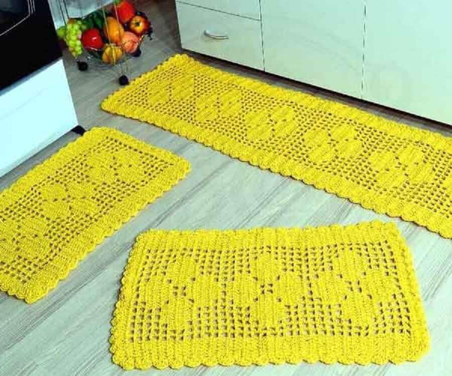 jogo de passadeira de crochê para cozinha amarela Foto Como Fazer Artesanato