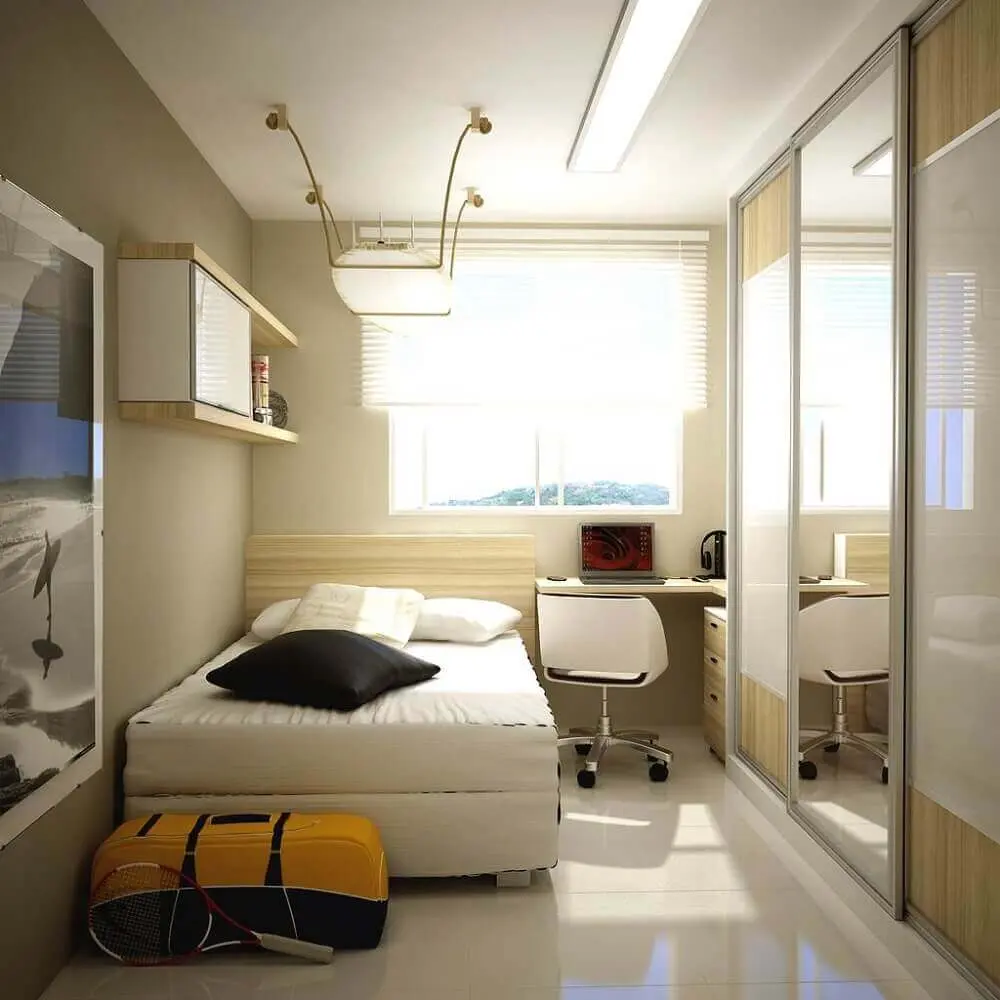 móveis planejados para quarto de solteiro decorado em tons neutros Foto Seu Enxoval