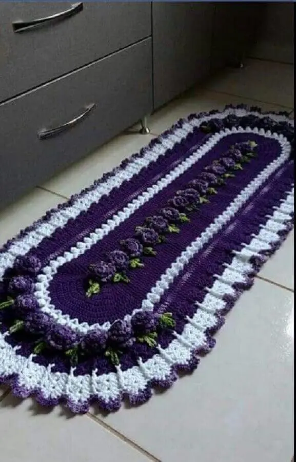passadeira de crochê com flores e bordas arredondadas Foto Pinterest