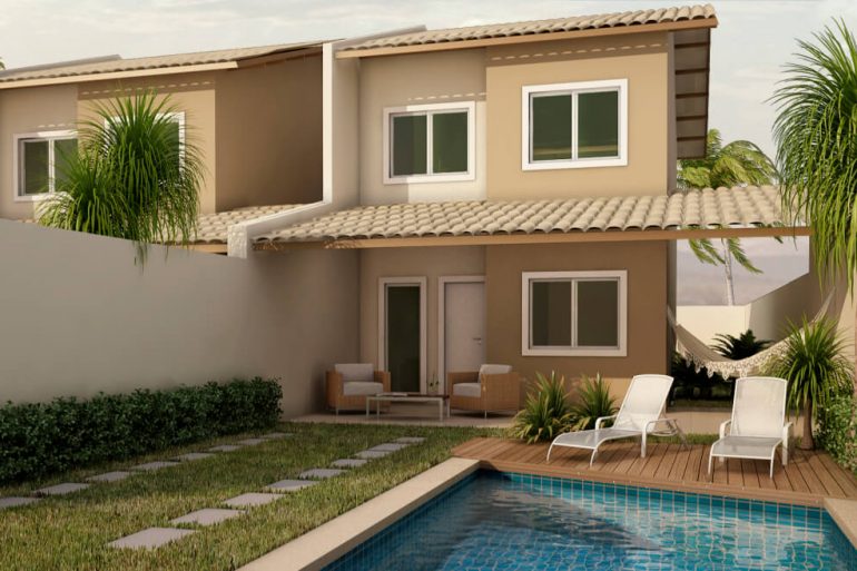 Modelo de casa duplex com piscina