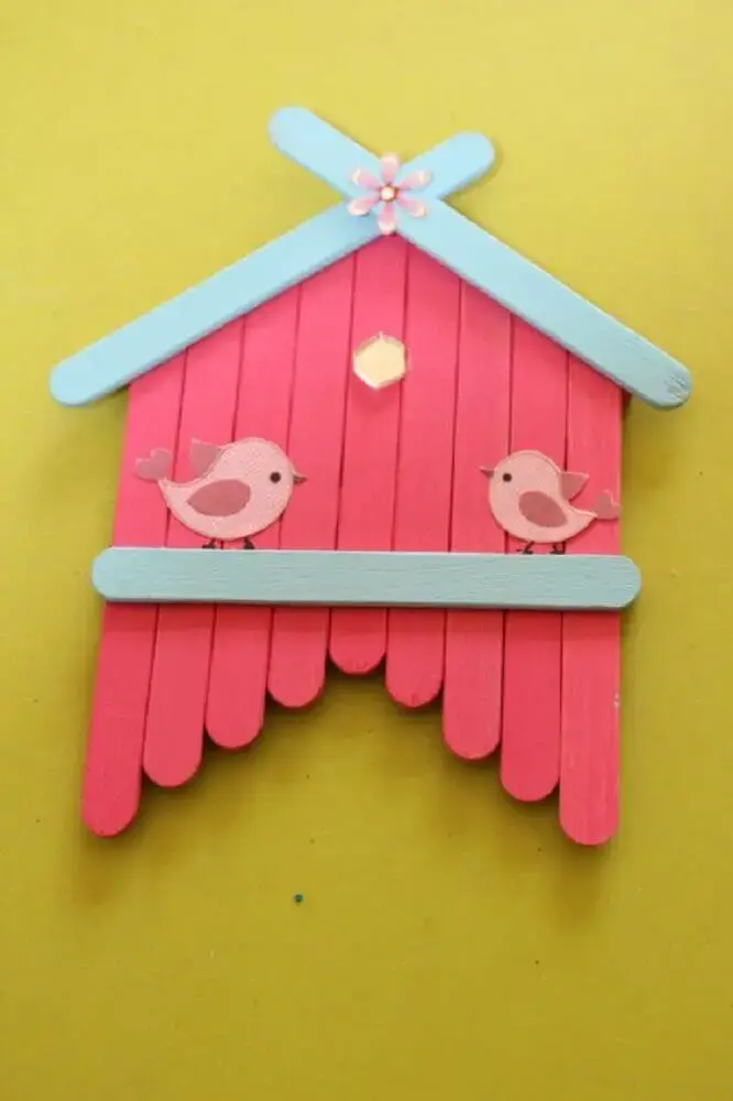 artesanato com palito de picolé - casinha decorativa de passarinho Foto Pinterest