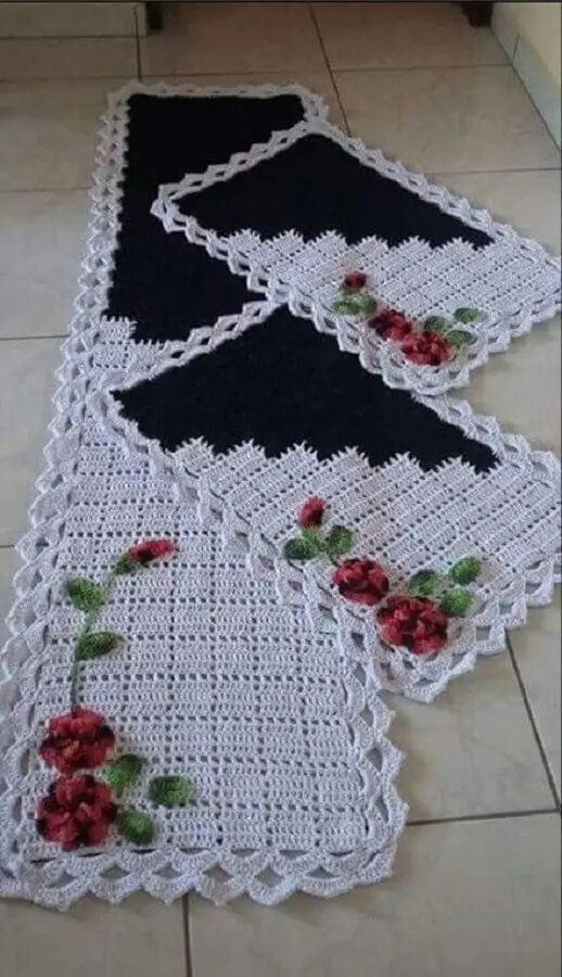 conjunto de tapetes de crochê com flores Foto Pinterest