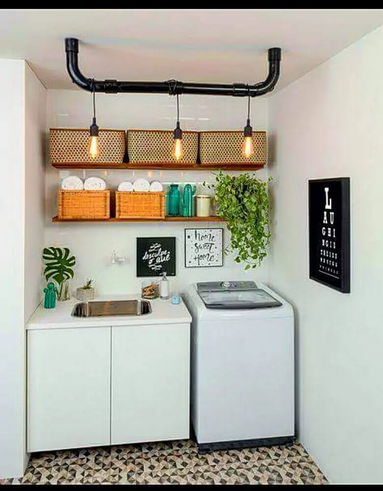 decoração de lavanderia com caixa organizadora grande Foto Quadrilha Design e Arquitetura