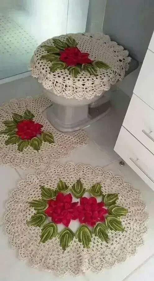 jogo de tapete de crochê com flores para decoração de banheiro Foto Beautiful Crochet Patterns