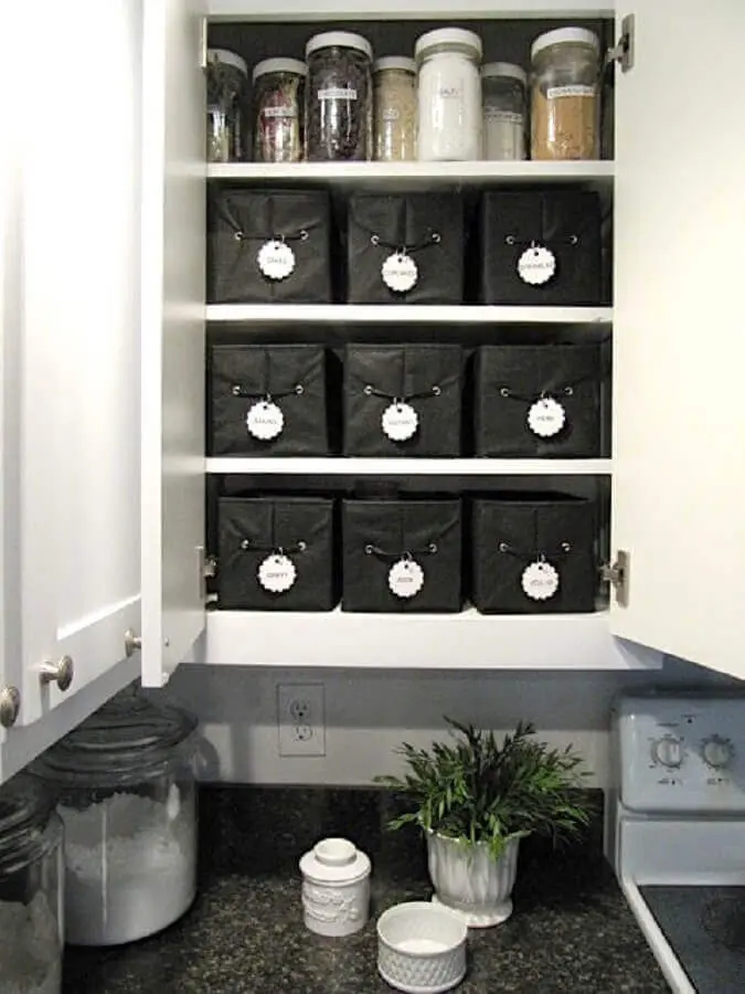 organização de cozinha com caixa organizadora de lona preta Foto Sew Many Ways