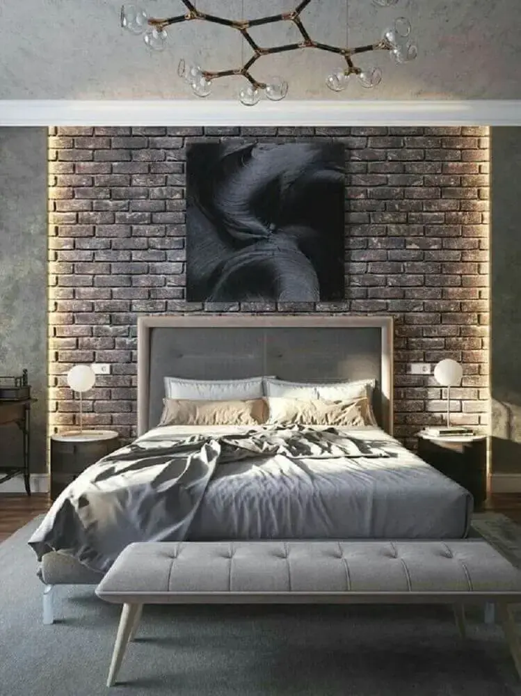 quartos modernos decorados com parede de tijolinho à vista Foto Bella Rustica
