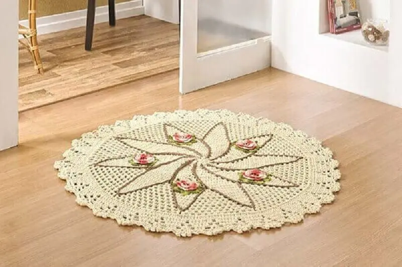tapete de crochê redondo com flores Foto Pinterest