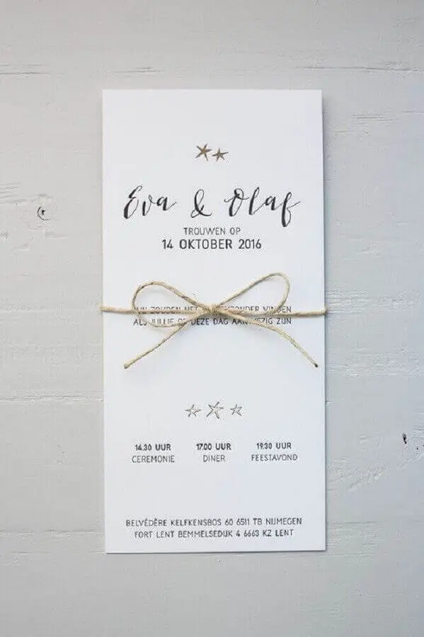 convite de noivado simples com laço de barbante Foto Pinterest