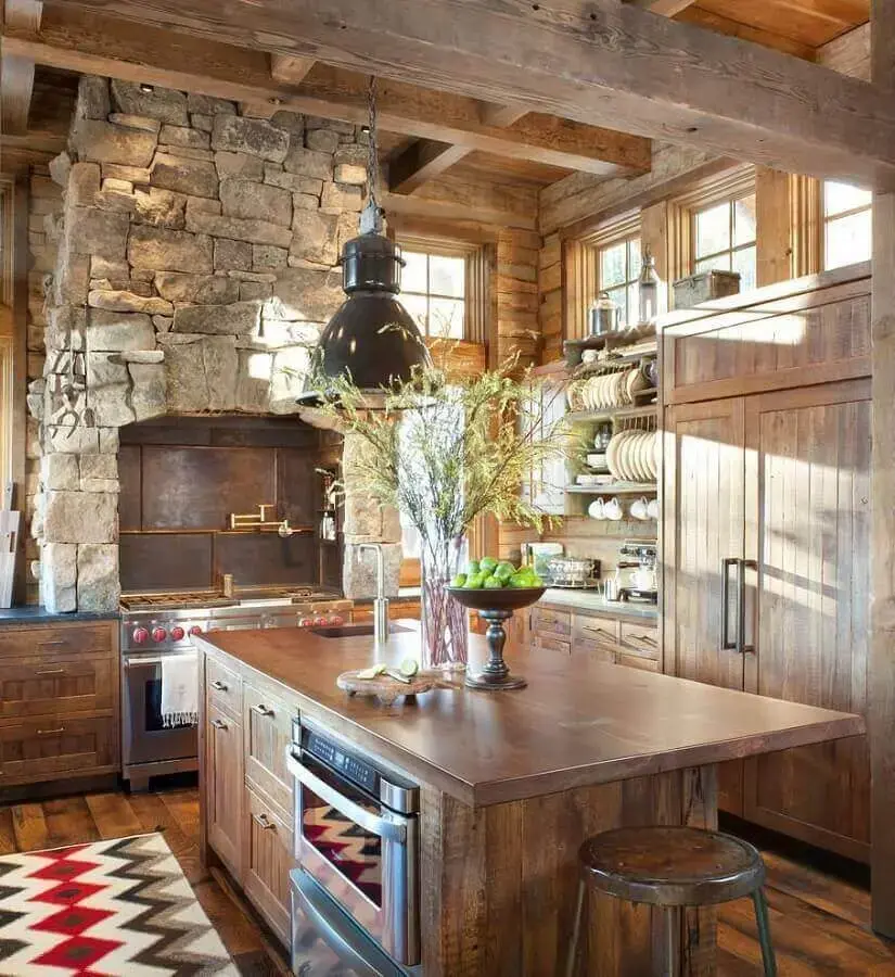 cozinhas rústicas decoradas com revestimento de pedra para parede Foto VillazBeats